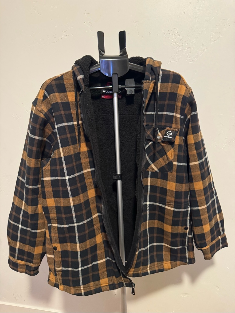Wolverine Kids Plaid Hooded Puffer Jacket in Brown and Black